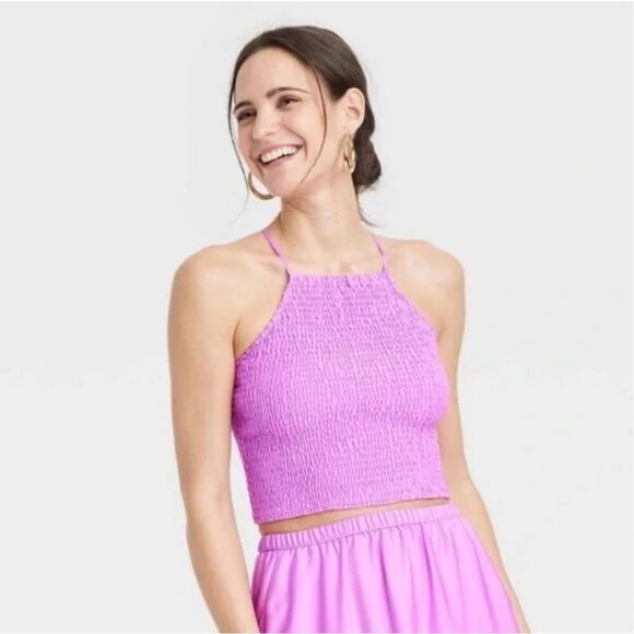 A New Day Purple Crinkle Stretch Apron Tank With Adjustable Straps Size Medium - Picture 1 of 3